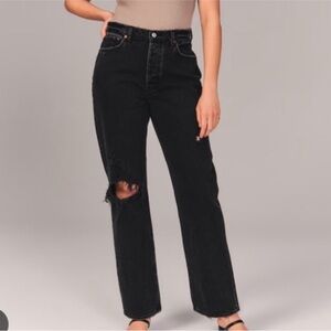 Abercrombie and Fitch The Dad High Rise Distressed Black Straight Leg Jeans 27